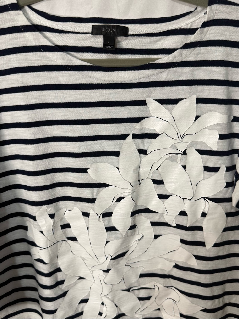 J. Crew Black & White Striped Long-Sleeve Tee with White Floral Appliqué - Picture 2 of 6